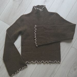 Papermoon Dark Brown Sweater with White Ruffle Trim